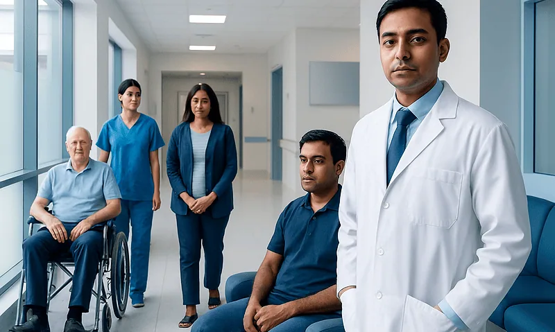 New viral in india: A Complete Medical Guide for Patients 10 Medical team with patients in hospital corridor at Acibadem Hospitals Group.