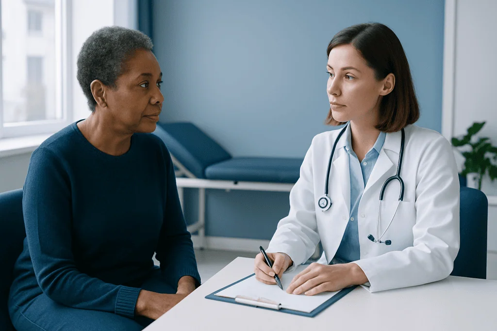 Doctor consulting with a patient in a medical office at Acibadem Hospitals Group.