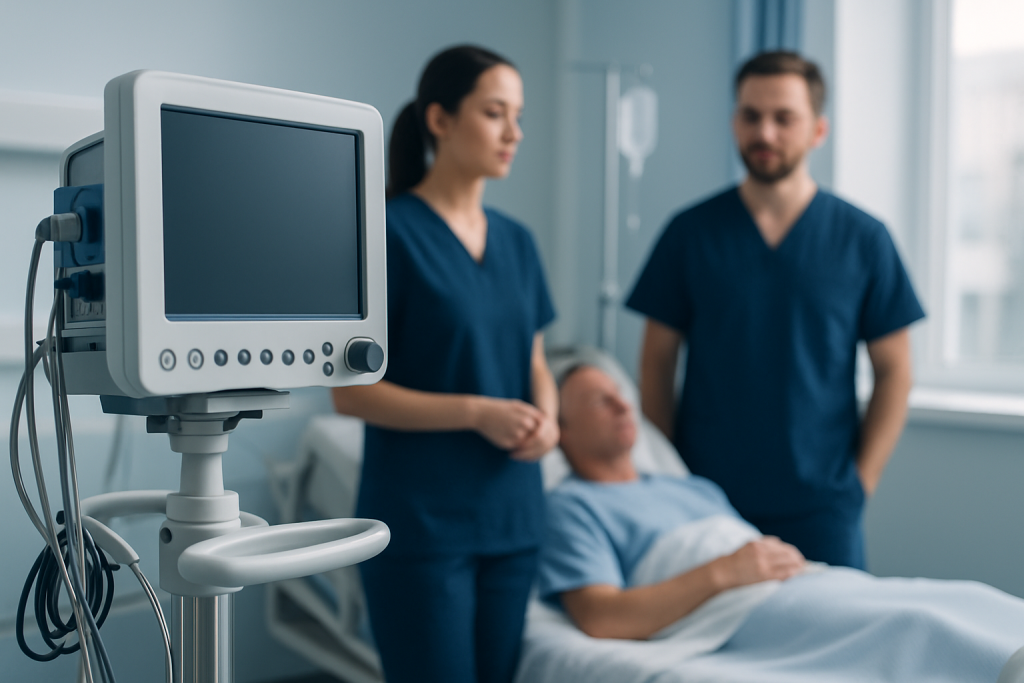 Medical team attending to a patient in a hospital room at Acibadem Hospitals Group.