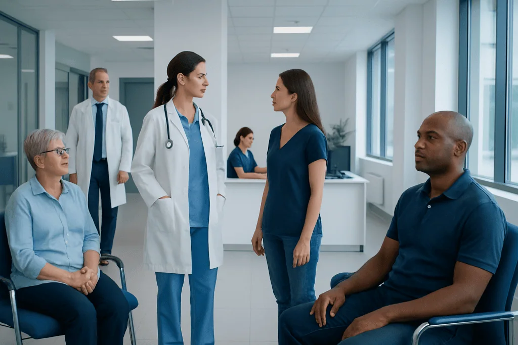 Omalizumab — Explained by Medical Evidence, Not Myths 1 Medical consultation at Acibadem Hospital with diverse patients and healthcare professionals.
