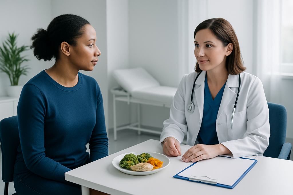 Doctor consulting with a patient in a medical office setting.