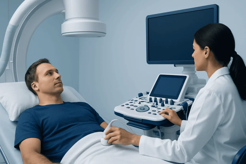 Patient undergoing ultrasound examination at Acibadem Hospital.
