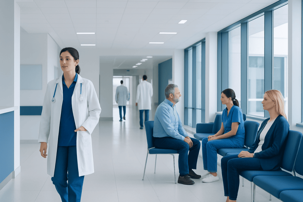Phenylephrine Hcl: An Evidence-Based Guide for Patients 1 Healthcare professionals and patients in a modern hospital corridor.
