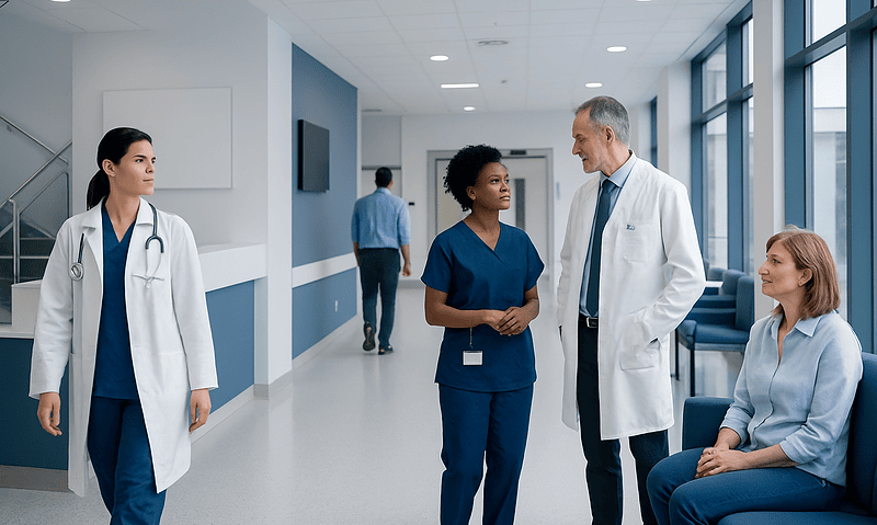Phosphatidylserine: An Evidence-Based Guide for Patients 15 Medical team discussing patient care in hospital corridor.