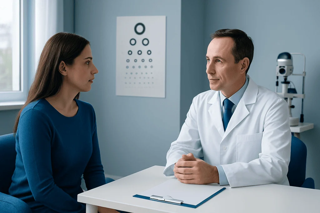 Doctor consulting with a patient in a medical office setting.