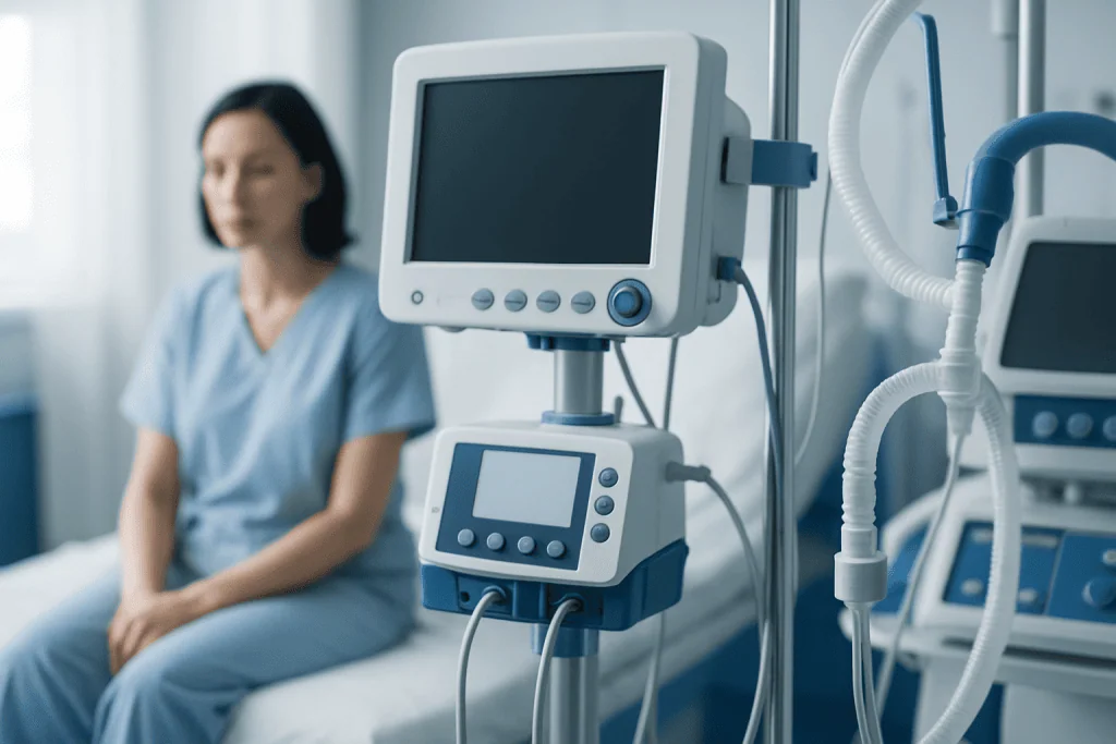 Hospital patient monitoring equipment in a medical room.