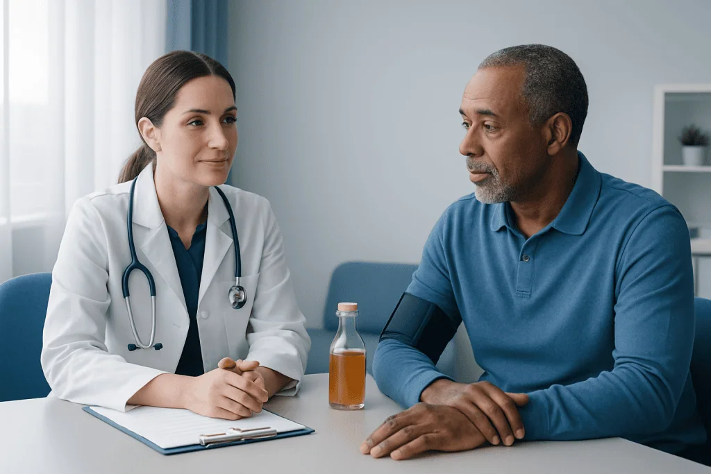 Doctor consulting with a patient in a medical office setting.
