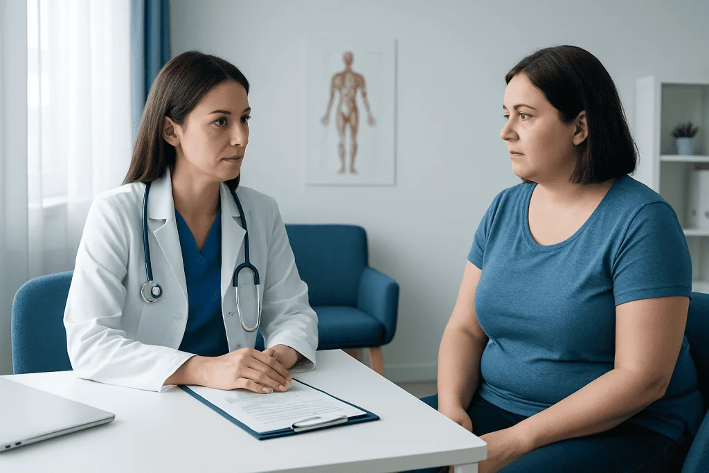 Doctor consulting with a patient in a medical office setting.