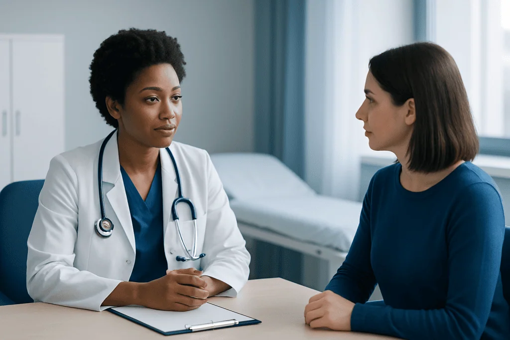 Doctor consulting with a patient in a medical office.