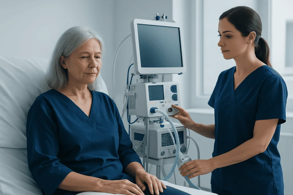 Medical consultation with a healthcare professional and an elderly patient in hospital.