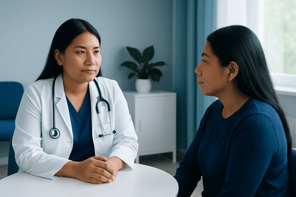 Doctor consulting with a patient in a medical office setting.