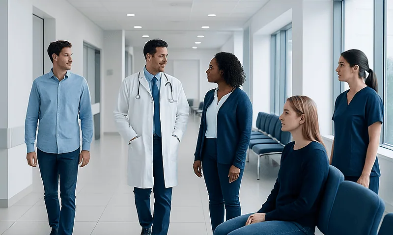 Slim Tea — Explained by Medical Evidence, Not Myths 8 Medical team consulting with patient in hospital corridor.