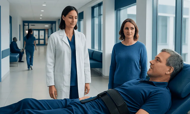 Spinal Decompression: A Complete Medical Overview 4 Doctor consulting with patient in hospital corridor for spinal health.