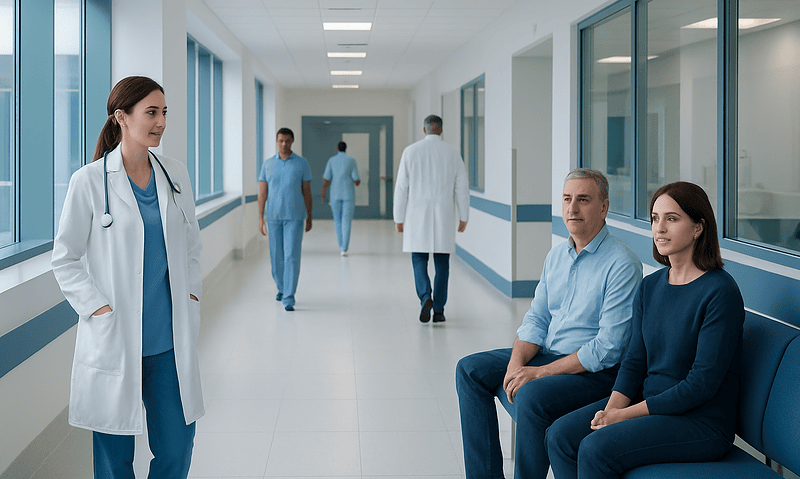 Sucrose — Explained by Medical Evidence, Not Myths 6 Medical professionals and patients in a modern hospital corridor.