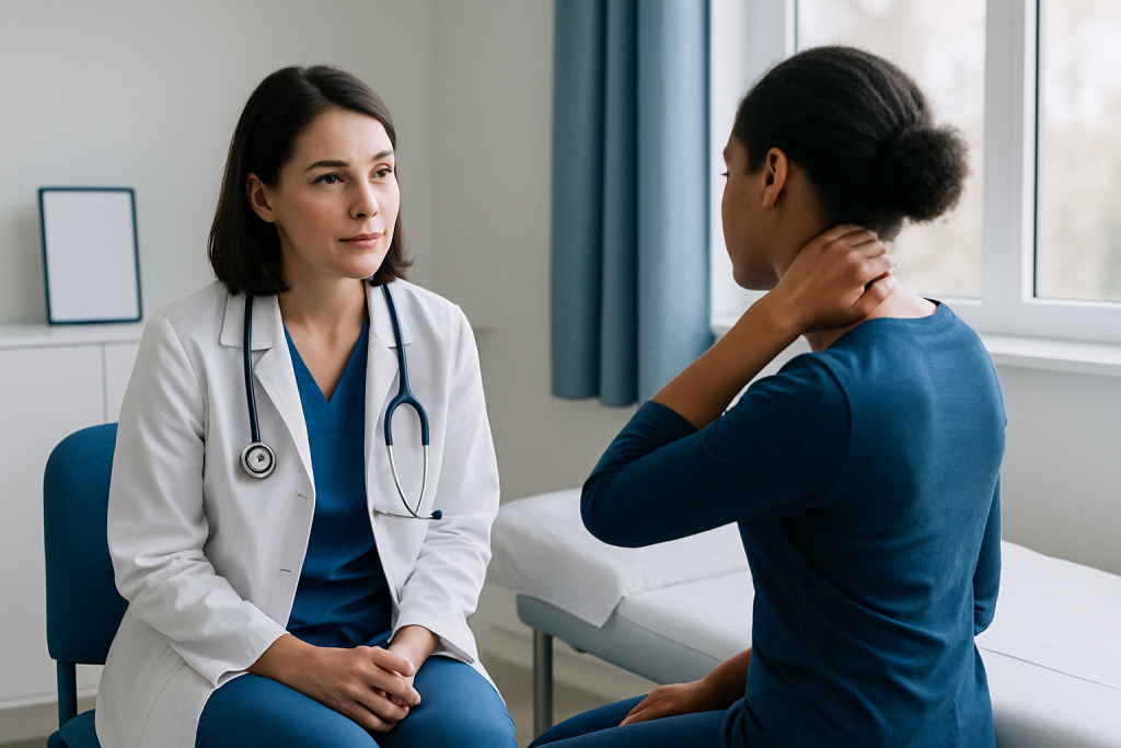 Doctor consulting with a patient about occipital lymph nodes.
