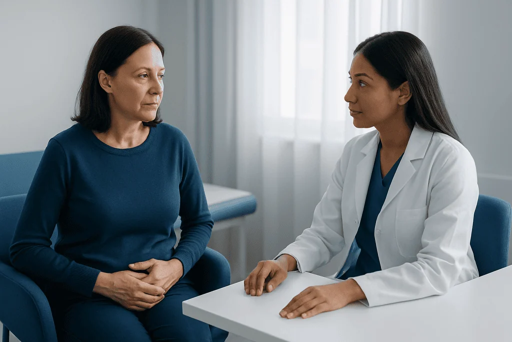 Doctor consulting with a patient in a medical office setting.