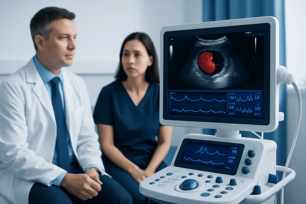 Medical ultrasound scan showing a blood clot in the bladder.