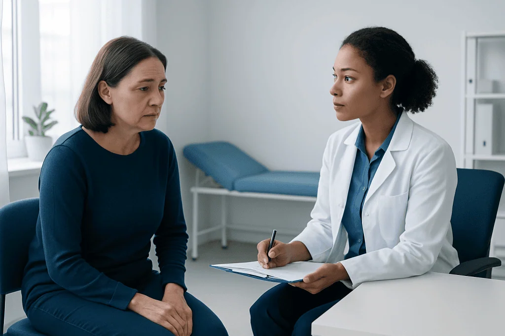 Doctor consulting with a patient in a medical office setting.