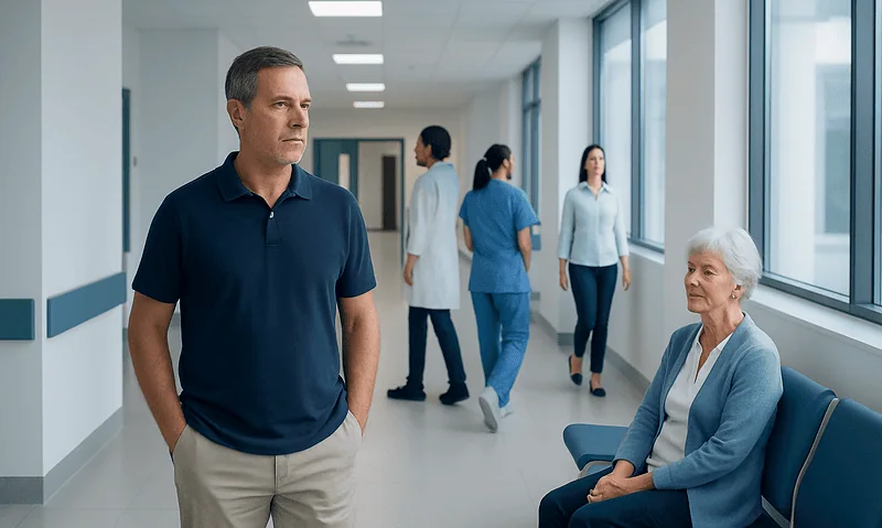 Testosterone Pellets: What Patients Need to Know 8 Patient waiting area at Acibadem Hospitals Group with medical staff and visitors.