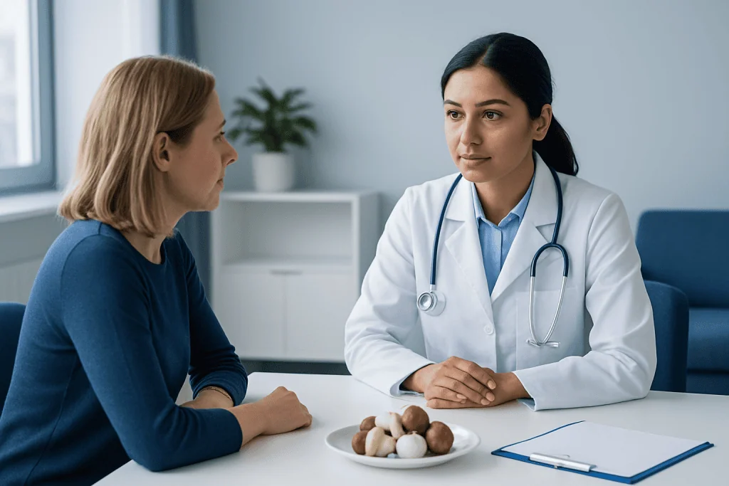 Doctor consulting with a patient in a medical office setting.