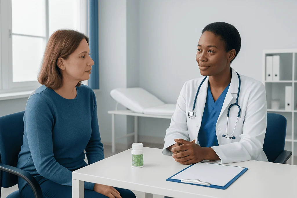 Doctor consulting with a patient in a medical office setting.