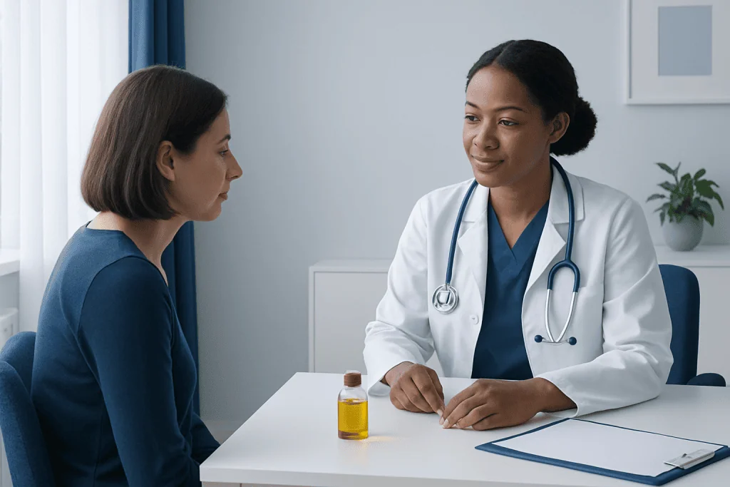 Doctor consulting with a patient in a medical office setting.