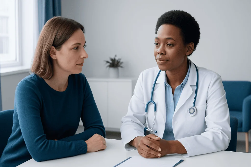 Doctor consulting with a patient in a medical office setting.