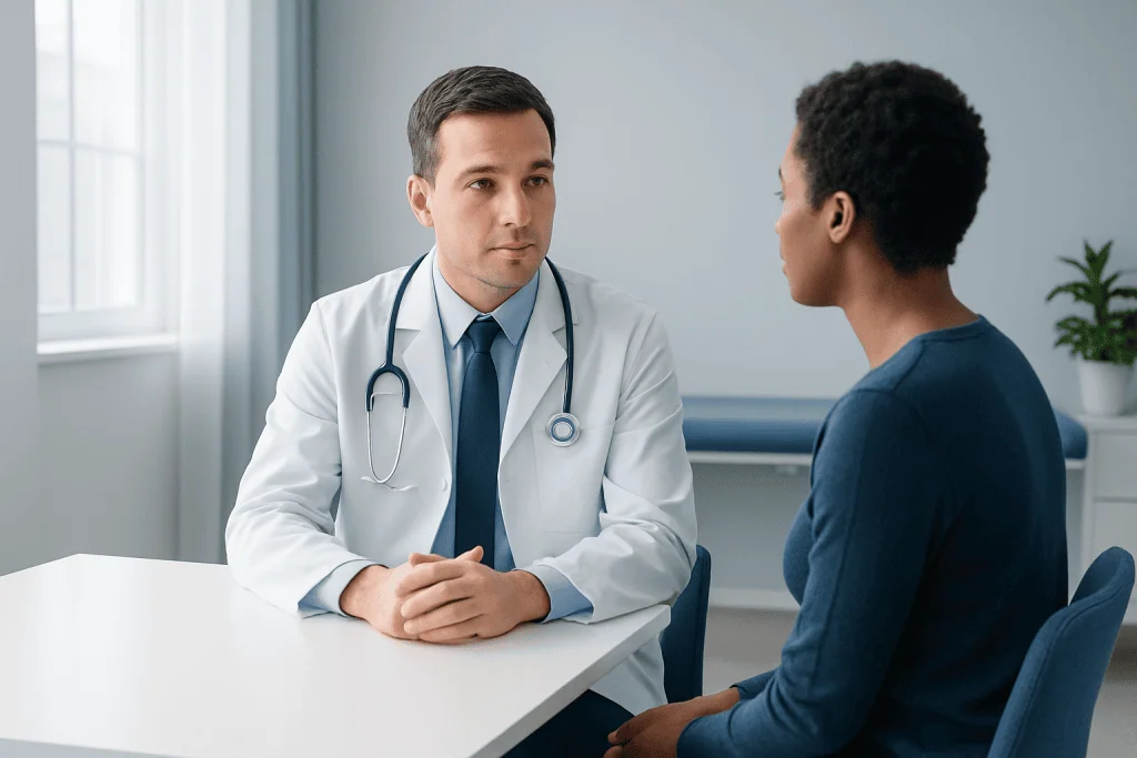 Doctor consulting with a patient in a medical office.