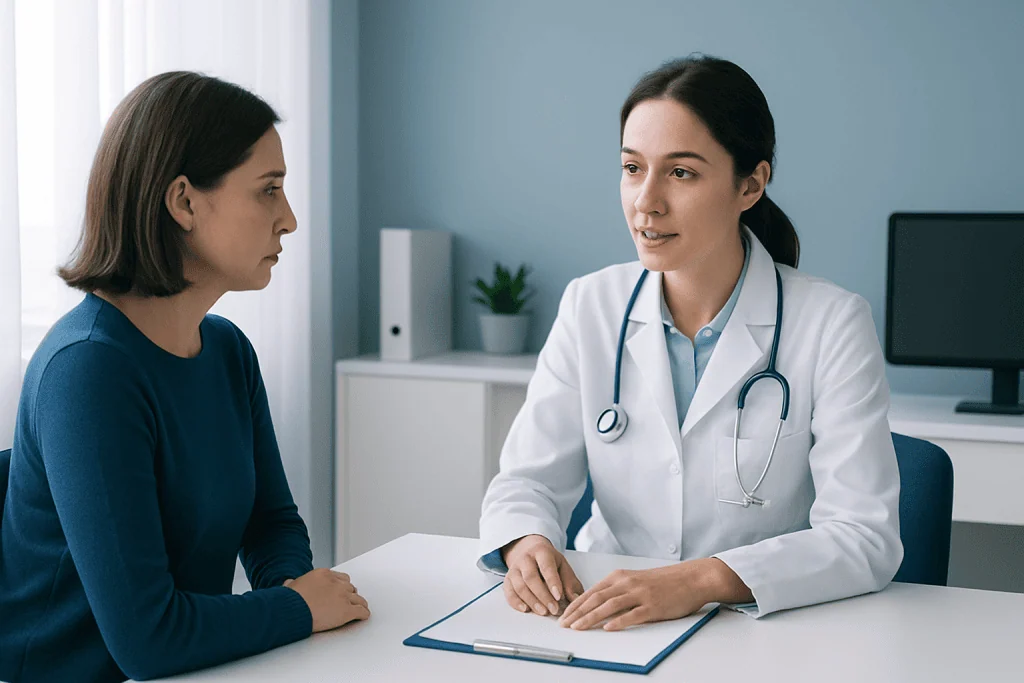 Doctor consulting patient in a medical office at Acibadem Hospitals Group.
