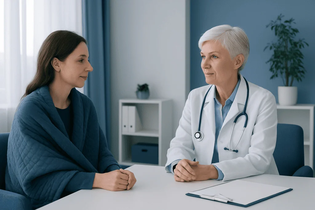 Doctor consulting with a patient in a medical office setting.