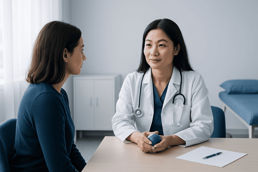 Doctor consulting with a patient in a medical office setting.