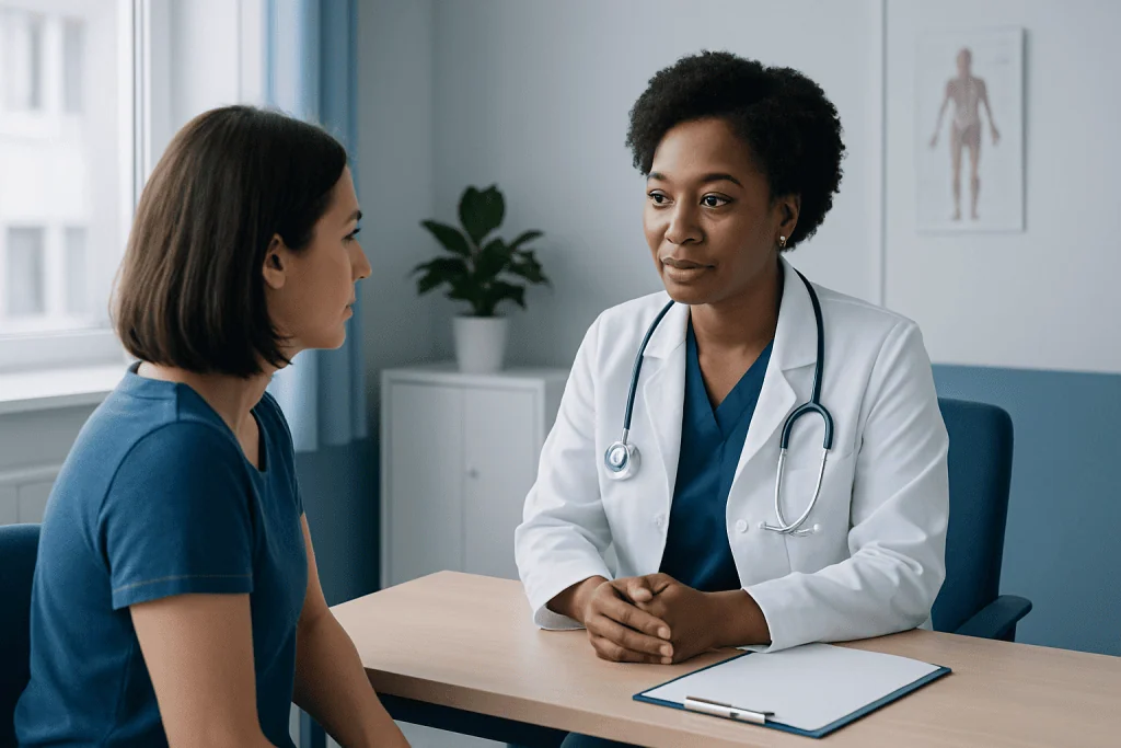 Doctor consulting with a patient in a medical office setting.