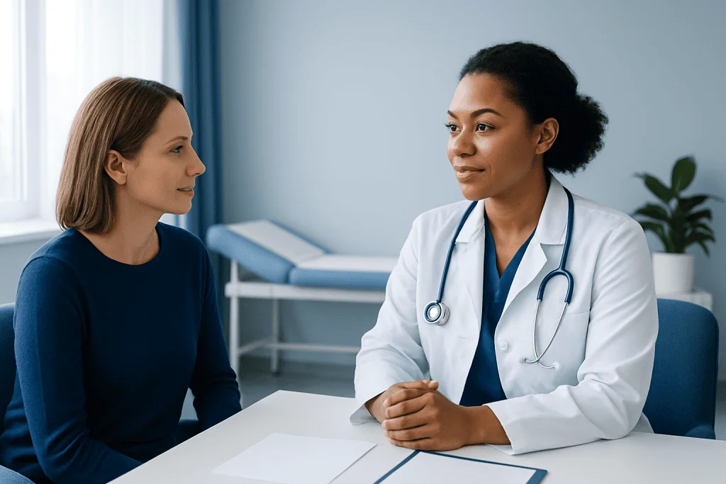 Doctor consulting with a patient in a medical office.