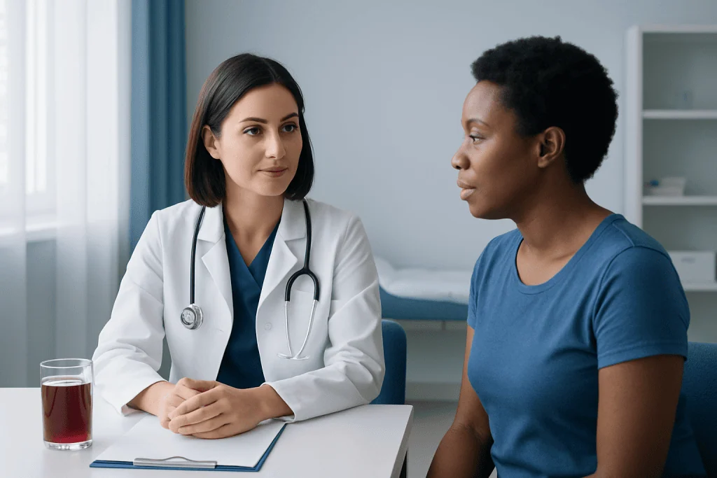 Doctor consulting a patient in a medical office setting.