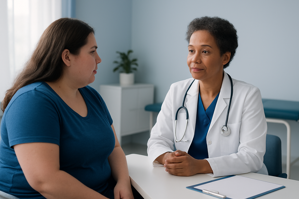 Doctor consulting with a patient in a medical office setting.