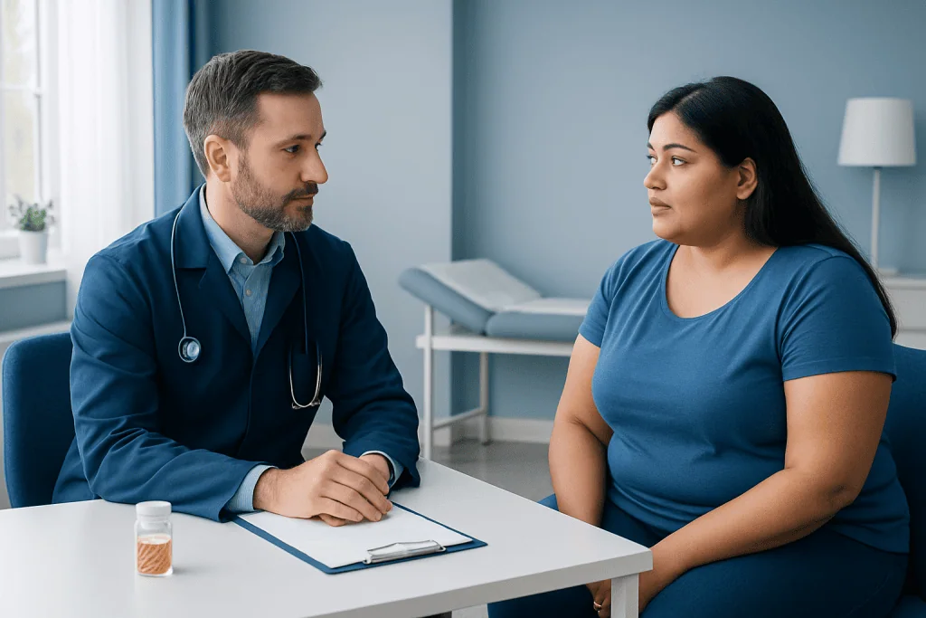 Doctor consulting with a patient in a medical office setting.
