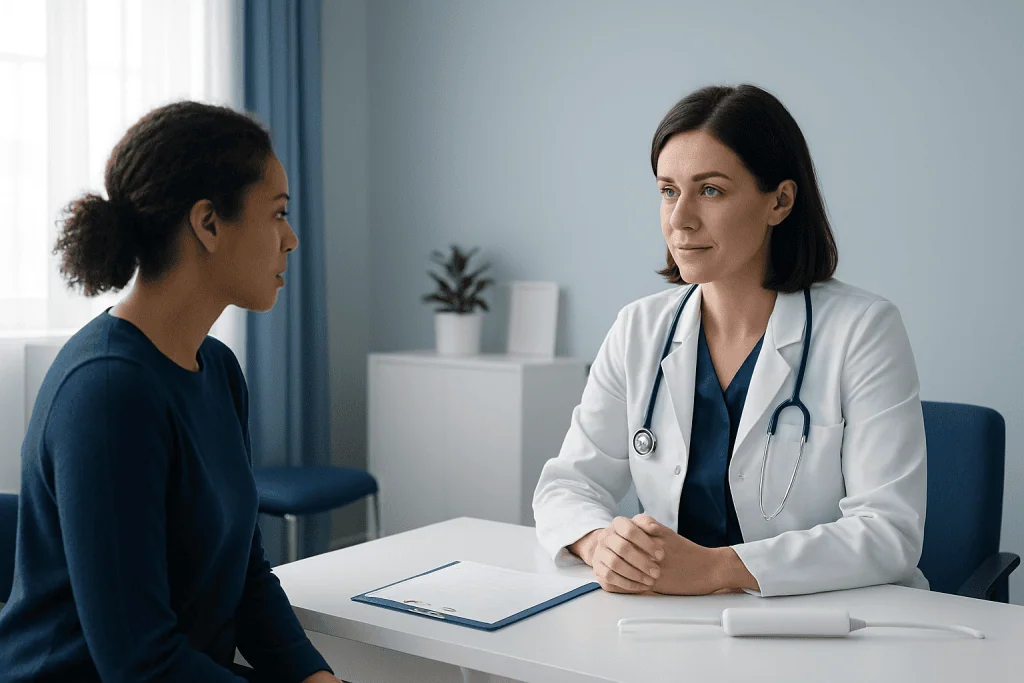 Doctor consulting with a patient in a medical office at Acibadem Hospitals Group.
