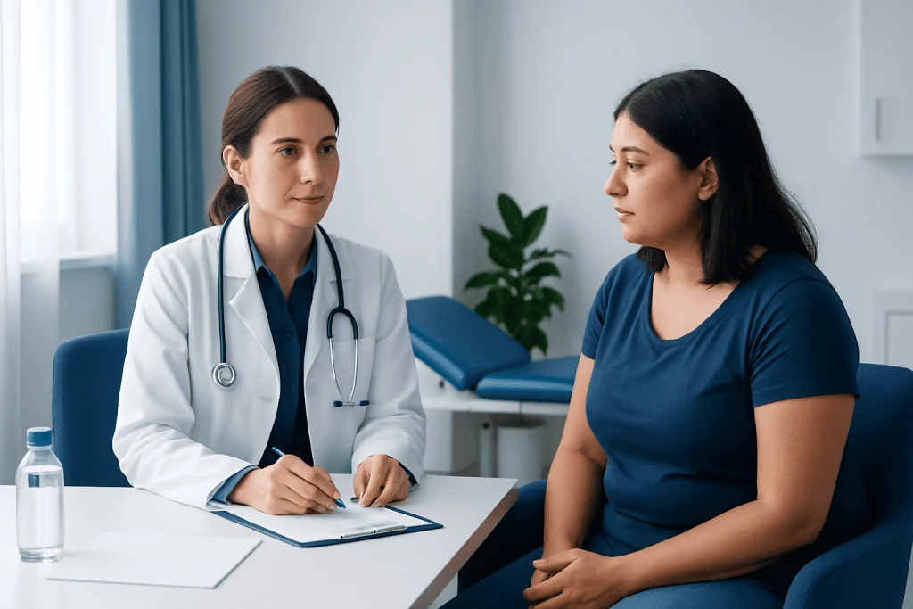 Doctor consulting a patient in a medical office at Acibadem Hospitals Group.
