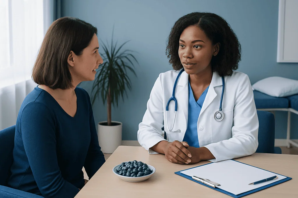 Doctor consulting with a patient in a medical office setting.