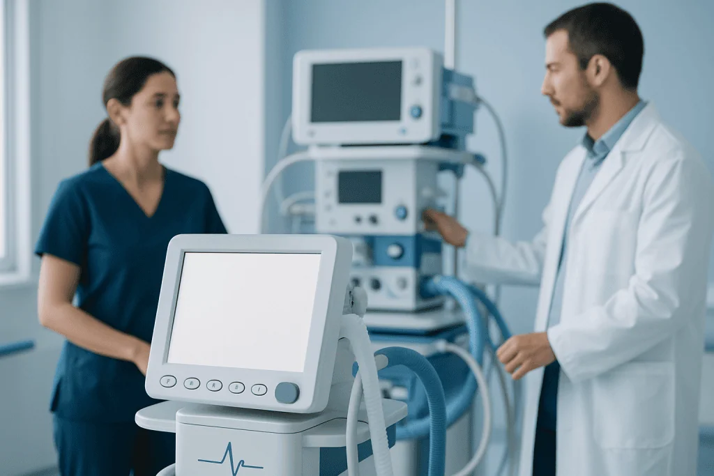 Medical professionals in a hospital room with advanced monitoring equipment.