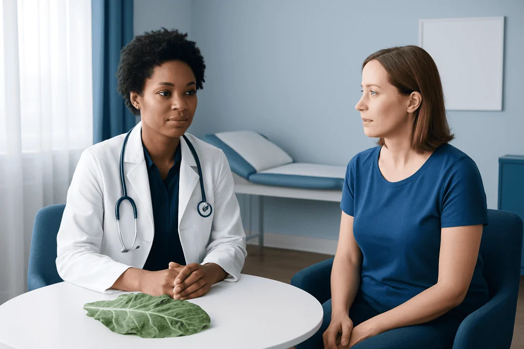 Doctor consulting with patient in a medical office setting.