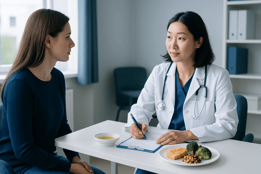 Doctor consulting with a patient about healthy eating and nutrition.