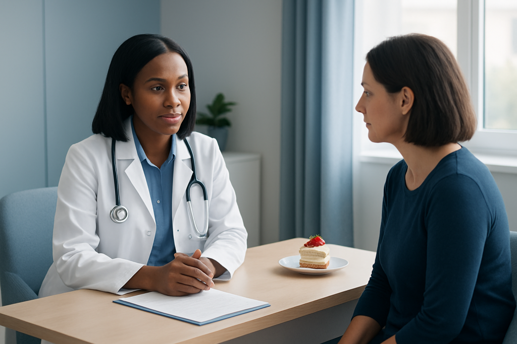 Doctor consulting with a patient in a medical office setting.