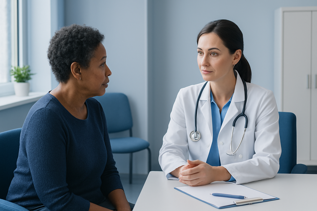Doctor consulting with a patient in a medical office setting.