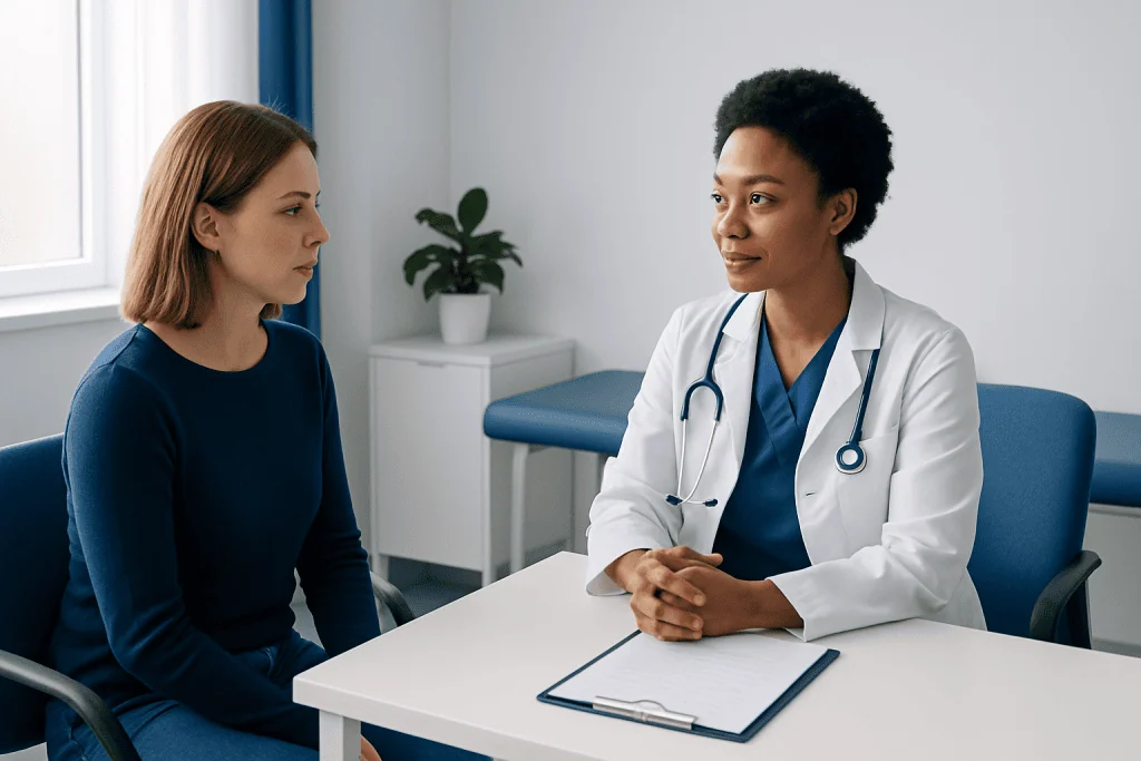 Doctor consulting with a patient in a medical office.