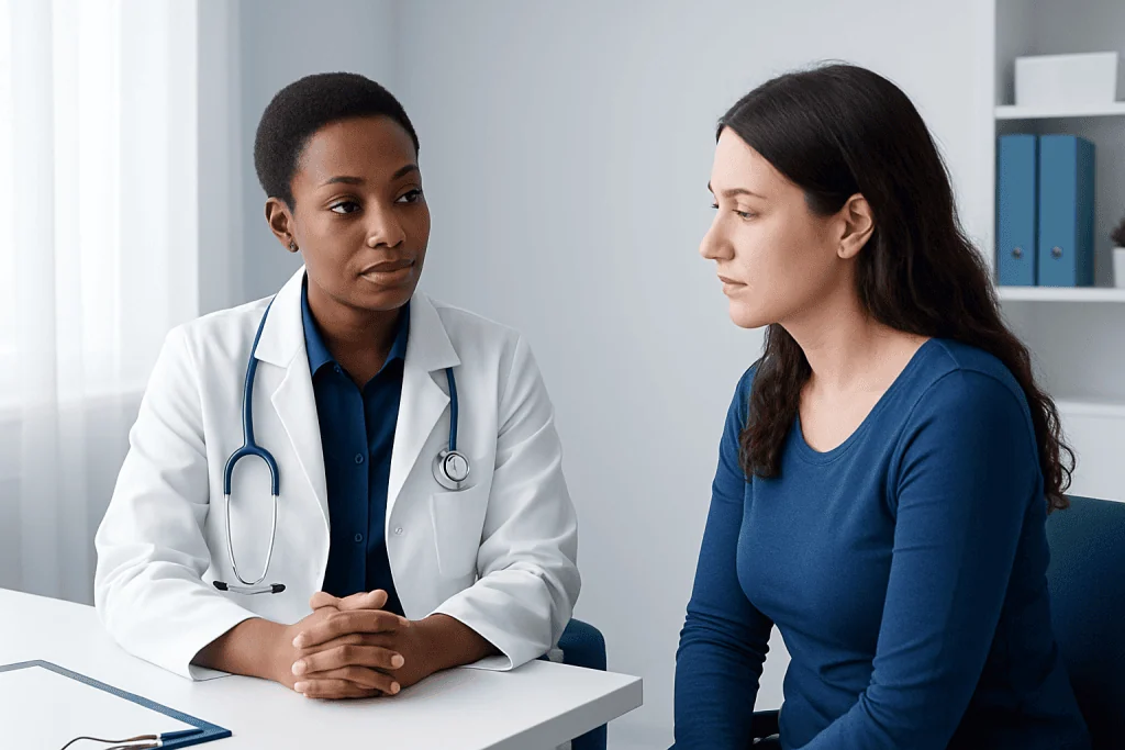 Doctor consulting with a patient in a medical office.
