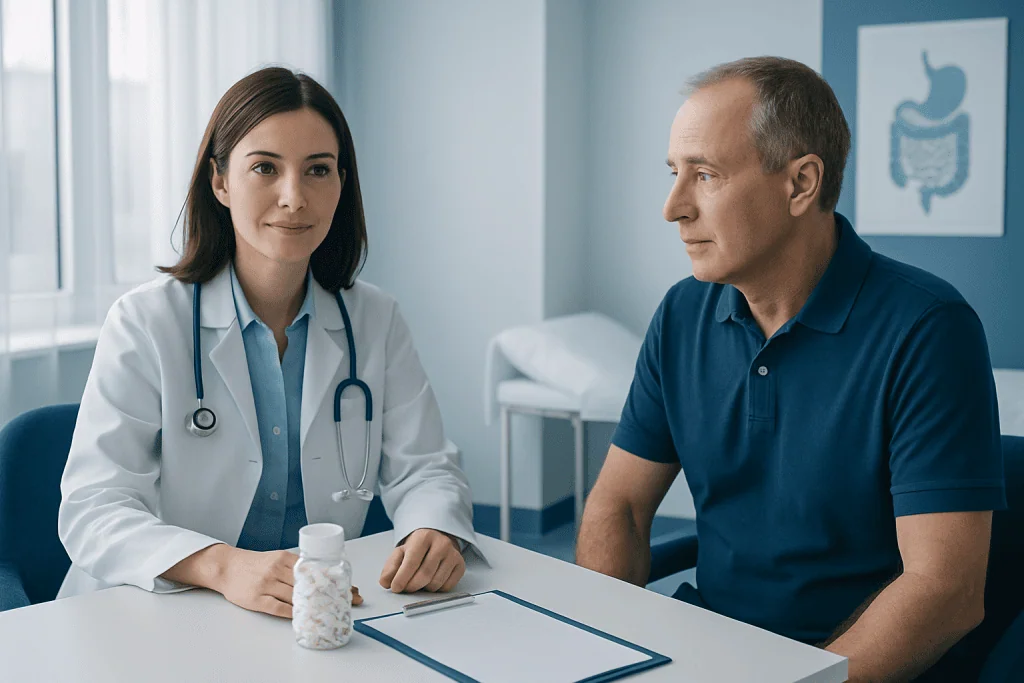 Doctor consulting with a patient in a medical office setting.