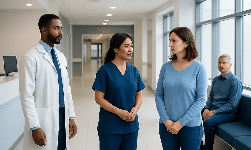 Folate Blood Test: What Low and High Levels Mean — and What to Do Next 18 Medical consultation in hospital corridor with doctor and patient.