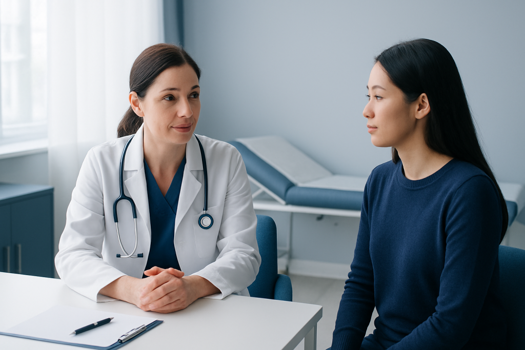 Doctor consulting with a patient in a medical office at Acibadem Hospitals Group.