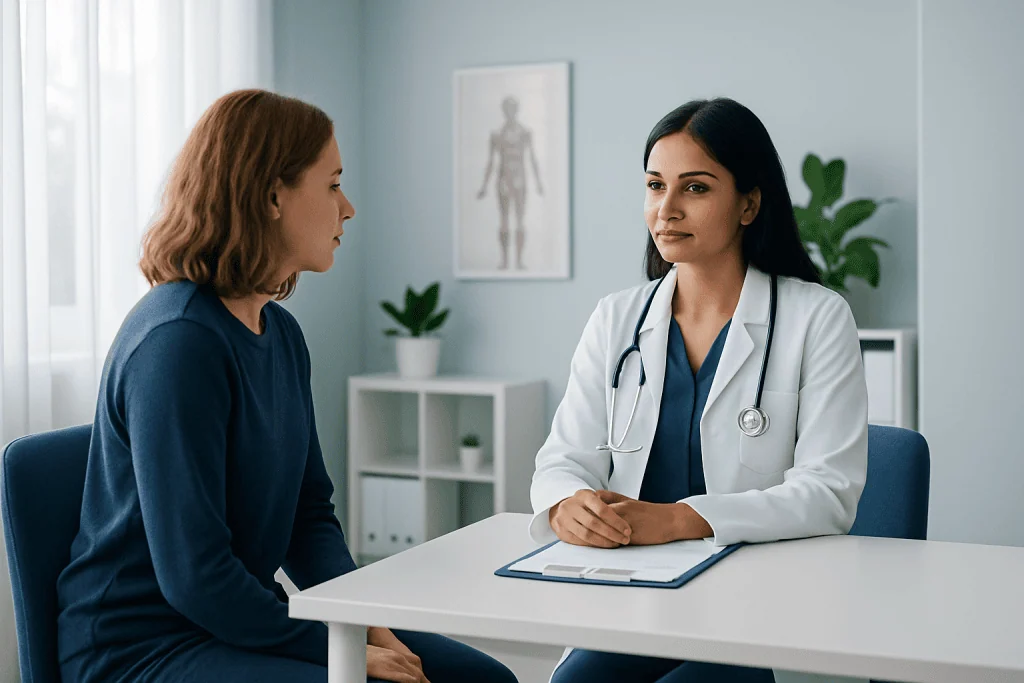 Doctor consulting with a patient in a medical office setting.